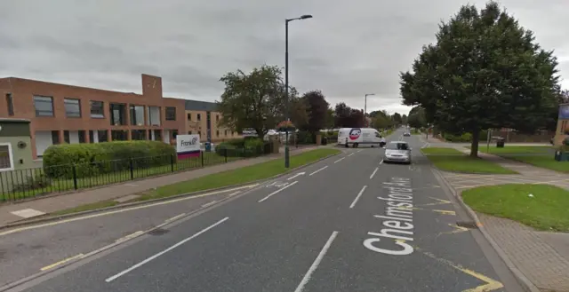 College and road outside
