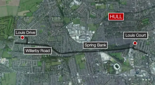 Map showing the two 'Louis' roads