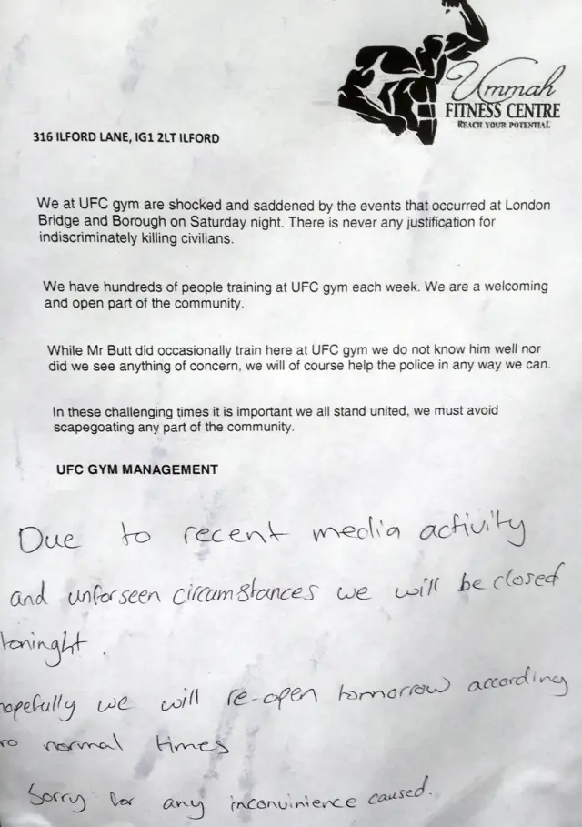Statement from Khuram Butt's gym