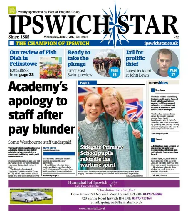 Front page of Ipswich Star