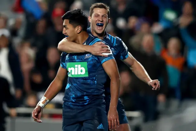 Rieko Ioane of the Blues celebrates