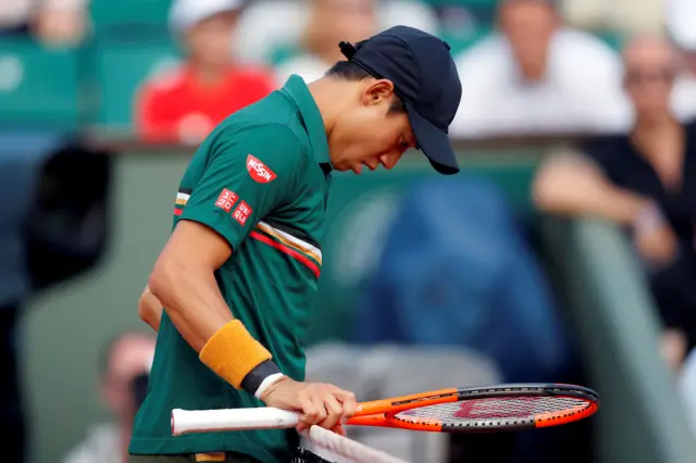 Kei Nishikori reacts