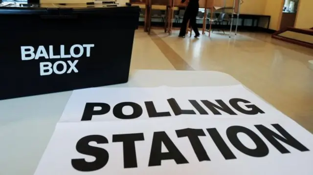 Ballot box and polling station sign