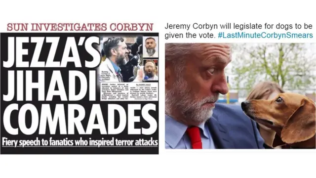 Jeremy Corbyn Sun headline and leader with dog