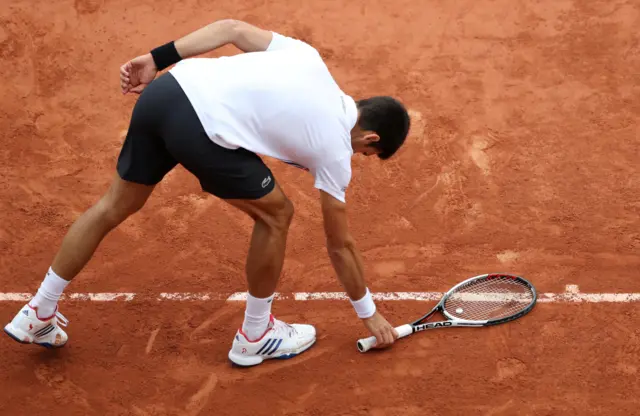 Serbia's Novak Djokovic reacts