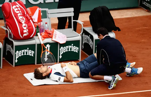 Pablo Carreno Busta of Spain is given treatment