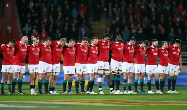 British and Irish Lions players stand for a minute's silence