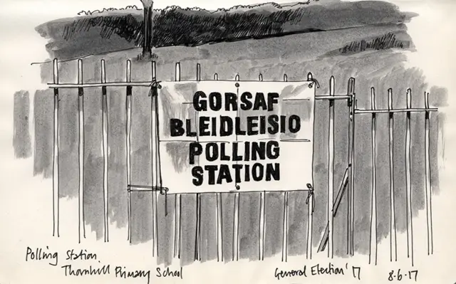 sketch of polling station sign