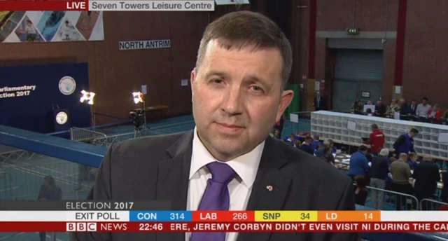 Ulster Unionist Leader Robin Swann talks to the BBC at the Seven Towers Leisure Centre