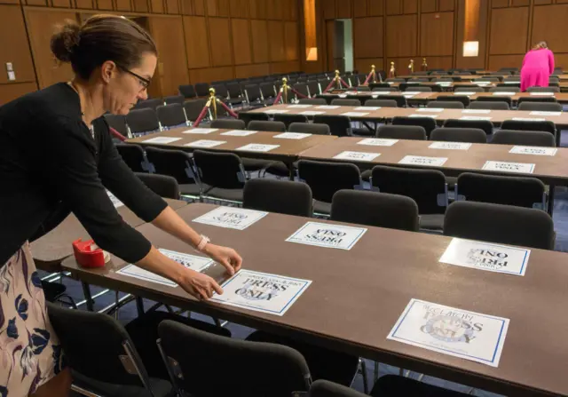 Tables for the press at the Comey hearing