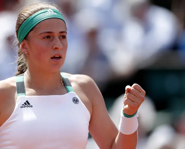 Jelena Ostapenko of Latvia reacts