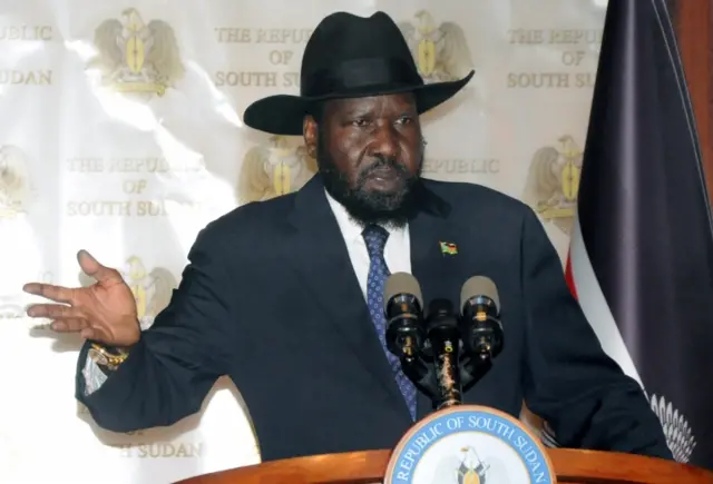 South Sudan"s President Salva Kiir addresses a news conference at the Presidential Palace in Juba, South Sudan May 12, 2017