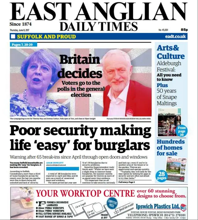 East Anglian Daily Times  front page