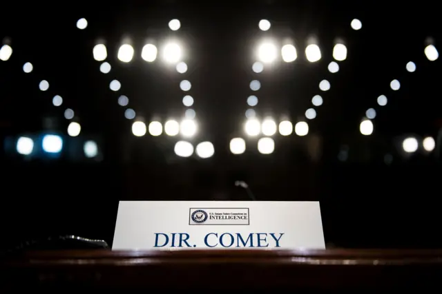 James Comey's seat at the witness table of the Senate Select Committee on Intelligence