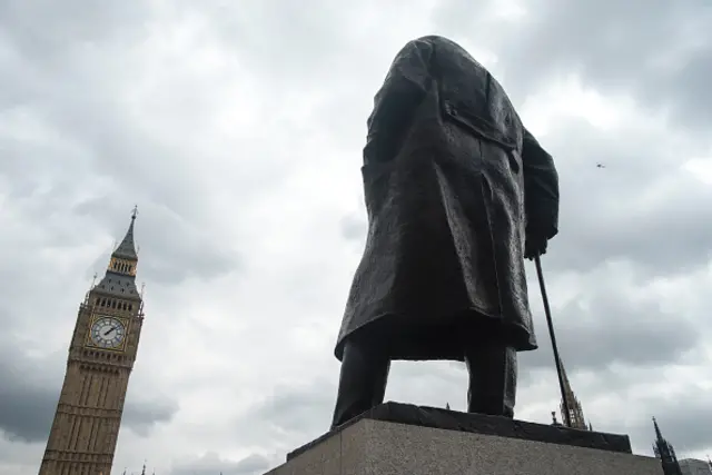 The statue of Winston Churchill and Big Ben