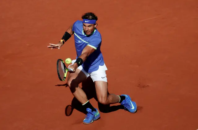 Spain's Rafael Nadal plays a shot