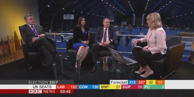 Gavin Robinson, Emma Little-Pengelly and Nigel Dodds speak to Tara Mills at the Titanic Centre