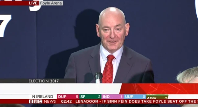 Mark Durkan speaking after losing his seat in Foyle to Elisha McCallion