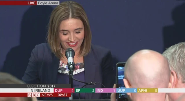 Elisha McCallion making her acceptance speech in Foyle