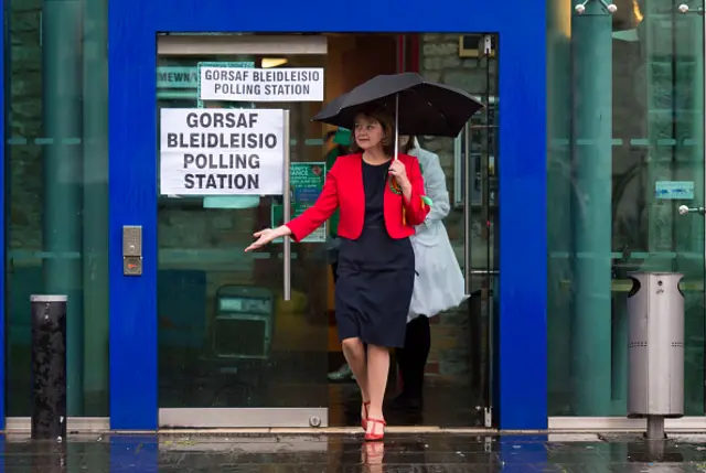 Leanne Wood at a polling station