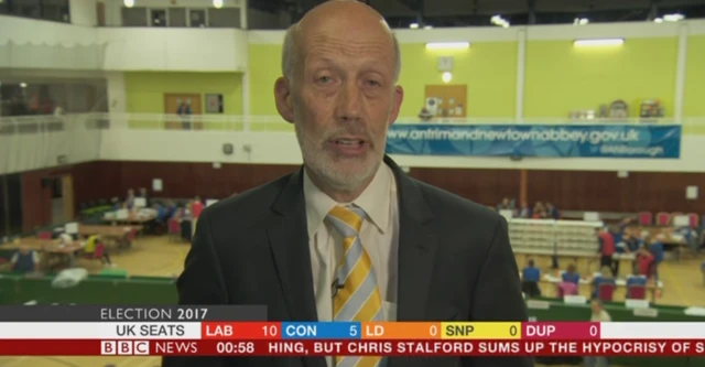 David Ford speaking from the Lagan Valley count centre