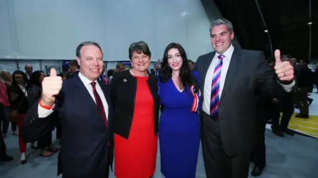 Elected DUP MPs Nigel Dodds, Emma Little-Pengelly and Gavin Robinson with party leader Arlene Foster (middle left)