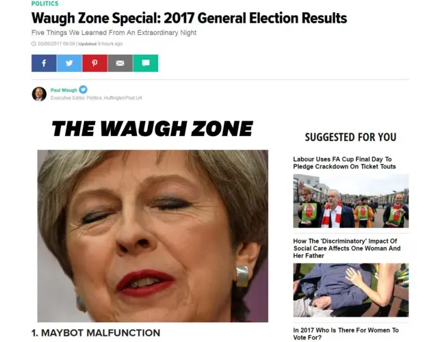 Screengrab of the Huffington Post's election coverage