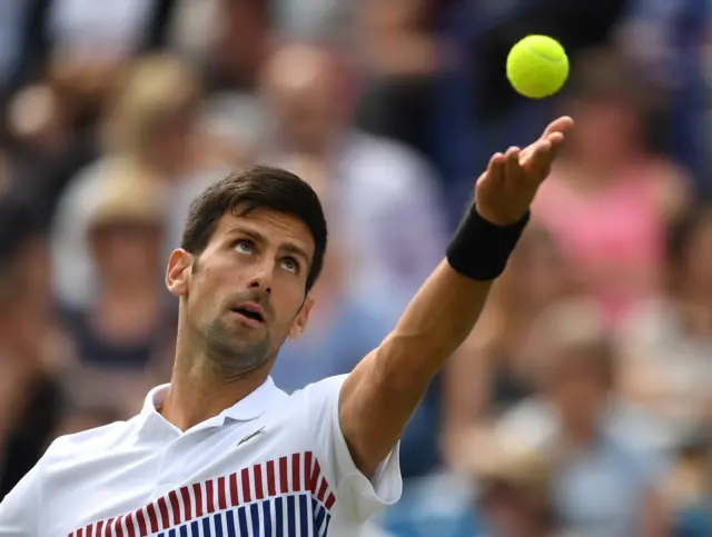 Novak Djokovic of Sebia serves