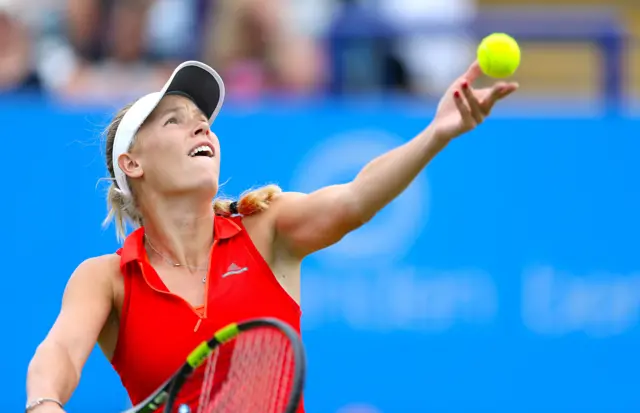 Caroline Wozniacki serves