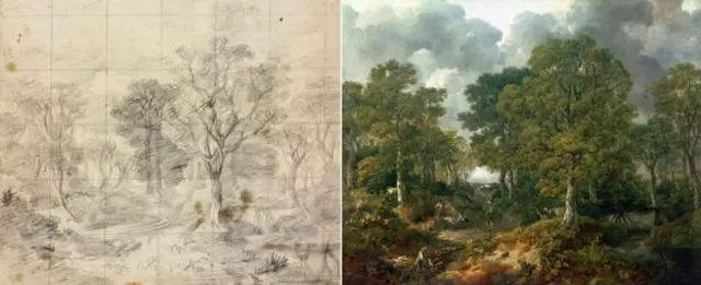 Sketch and painting of Cornald Wood side by side