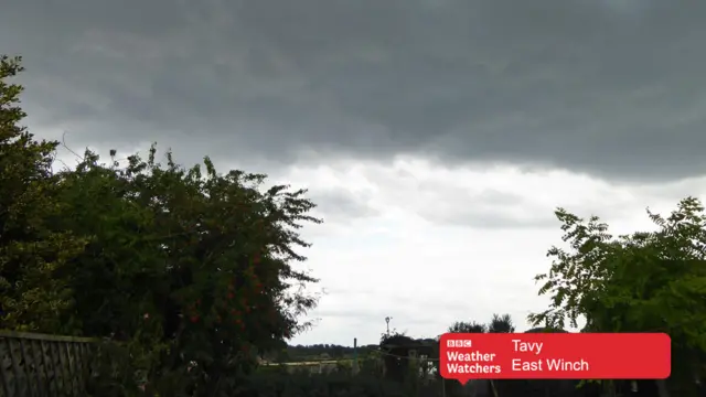 Dark sky over garden scene