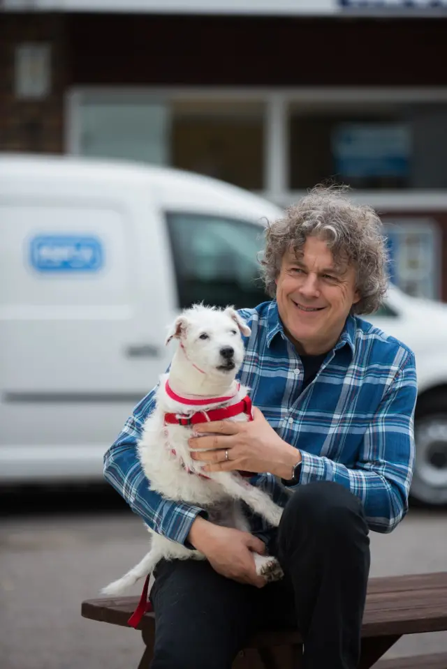 Alan Davies and Molly the dog