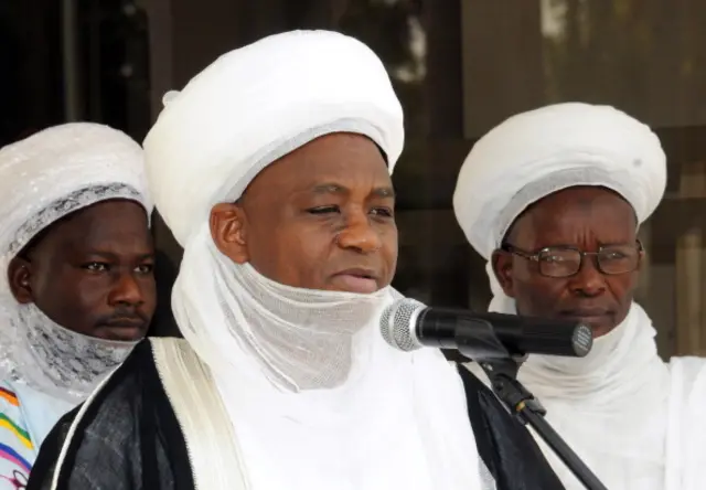 The sultan of Sokoto, the spiritual leader of Nigeria's Muslims, Alhaji Muhammad Sa'ad Abubakar III, speaks to the media at the state house in Abuja on December 27, 2011.