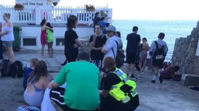 Swimmers being treated