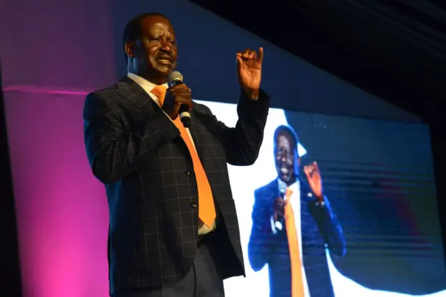 Kenya's opposition party, National Super Alliance (NASA) presidential nominee Raila Odinga addresses supporters at a rally in the Kenyan capital, Nairobi, on June 27, 2017 ahead of Kenya's presidential elections in August.