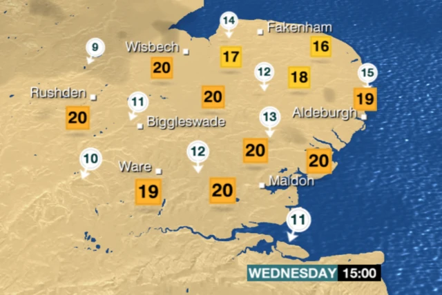 East Anglia weather map