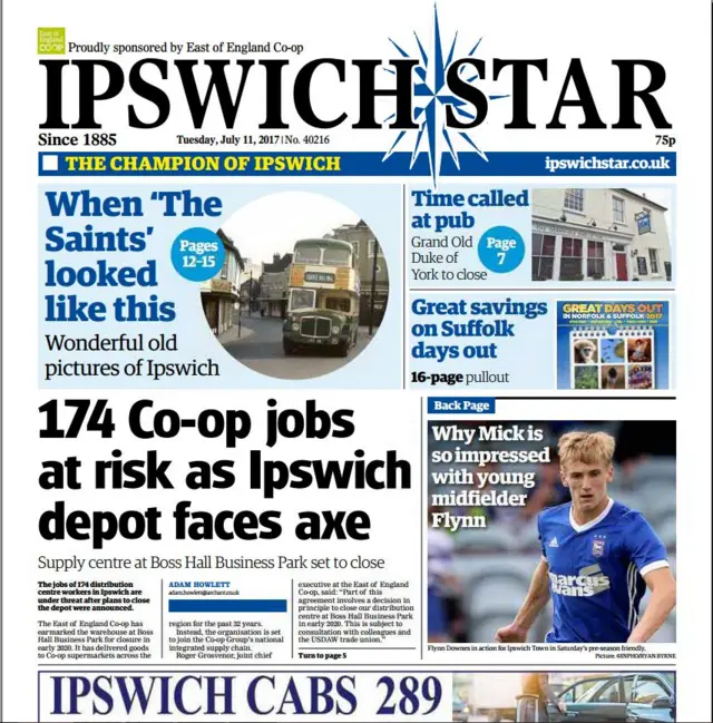 Front page of Ipswich Star