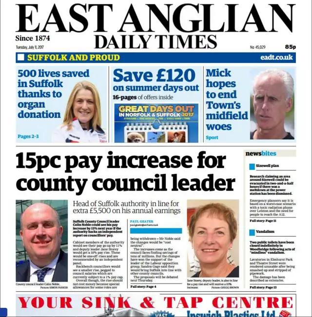 Front page of east edition of EADT