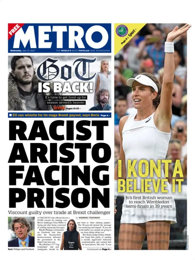 Metro front page