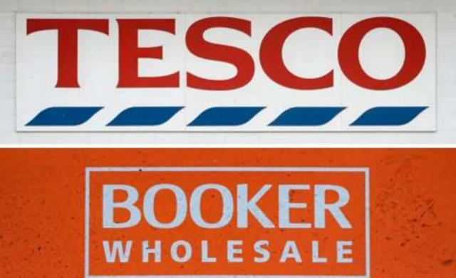 Tesco logo; Booker logo