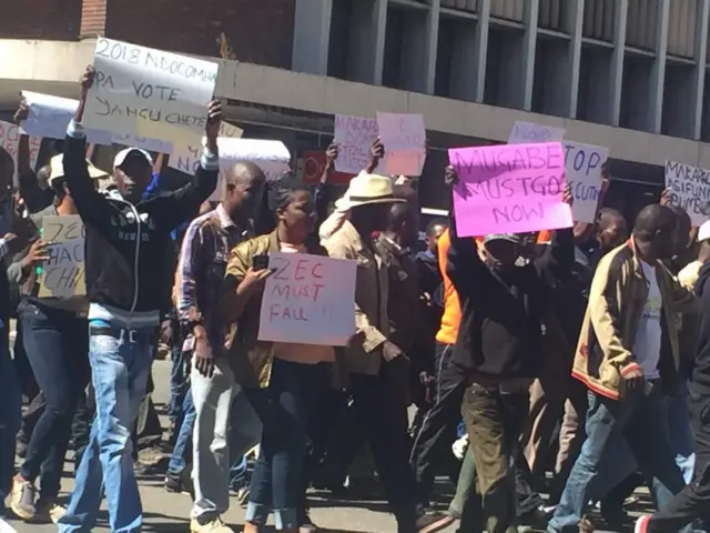 Opposition protesters in Harare