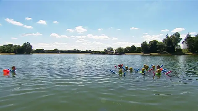 Children open water swimming in Birmingham