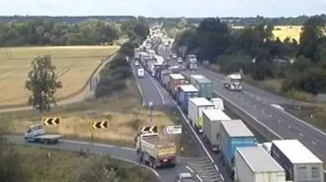 Traffic jams on A14