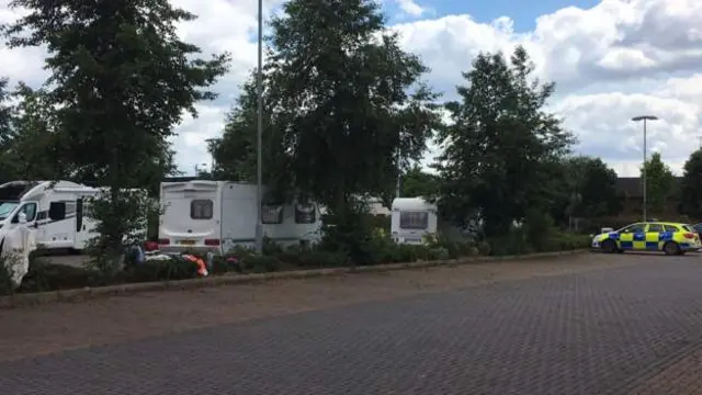 Travellers in a car park in Newcastle