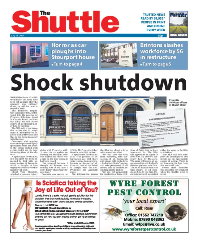 Kidderminster Shuttle front page