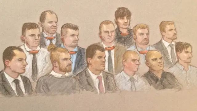 Defendants in the Simon Dobbin football hooliganism trial