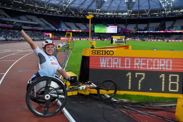 Hannah Cockcroft of Great Britain celebrates