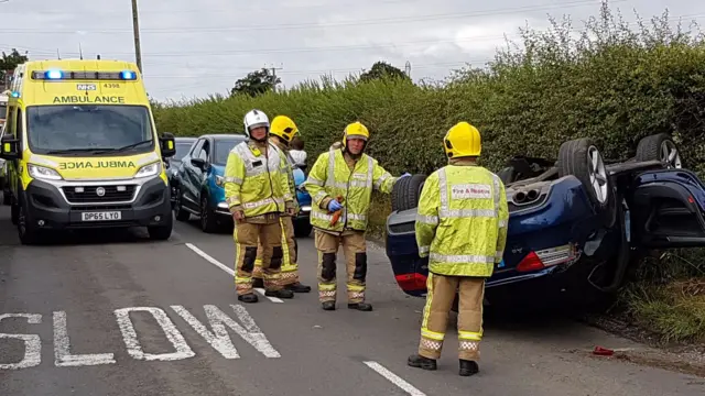 Car overturns near Colton, Rugeley