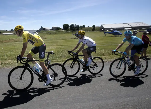 Chris Froome leads a group of riders