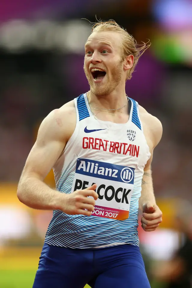 Jonnie Peacock looks delighted at his victory